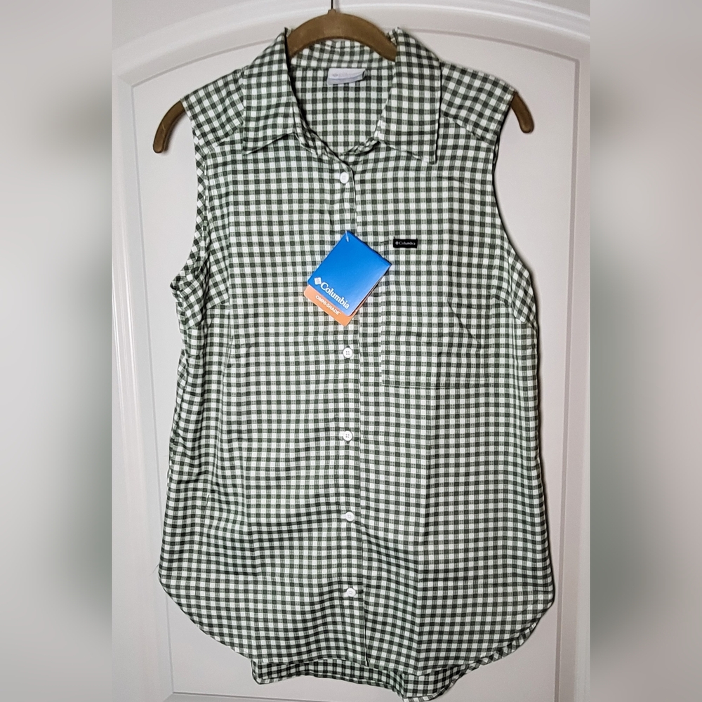 COLUMBIA Anytime Lite Sleeveless Shirt - Green Gingham - Size S (NWT) - Picture 6 of 15